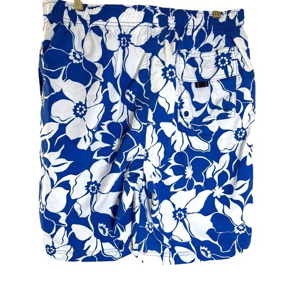 Lands' End Swim Trunks Size Medium Hibiscus Floral Print Blue White‎ Resortwear - Picture 5 of 8